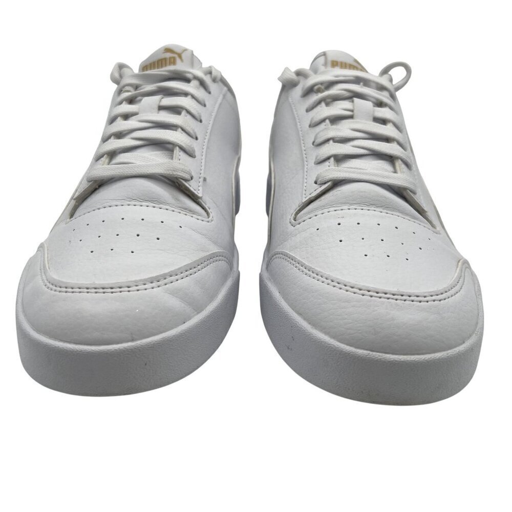 Puma Shuffle Sneaker Mens 9 Women 10.5 White Gold Logo SoftFoam Comfort Athletic - Picture 4 of 14